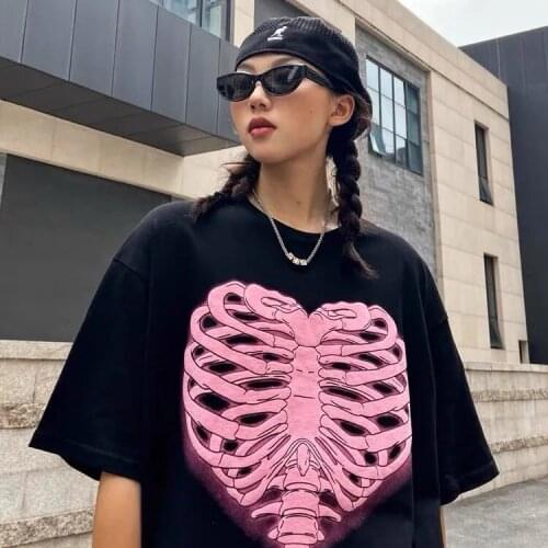 2021 summer Harajuku Tshirt Women Patchworked Print Gothic Short Sleeve T-Shirt Female Korean Clothes Short Sleeve T-Shirts