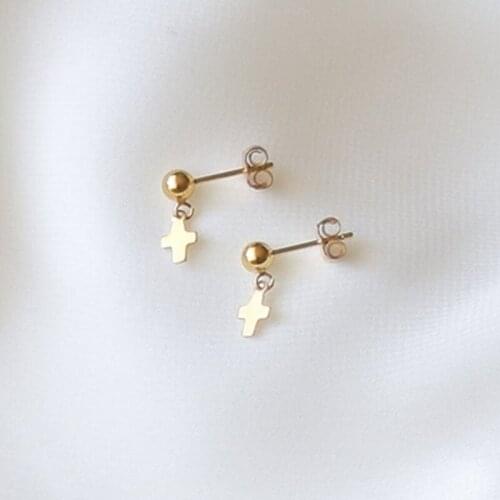 14K Gold Filled Tiny Cross Earrings Minimalism Jewelry Oorbellen Brincos Vintage Pendientes Boho Gold Earrings For Women