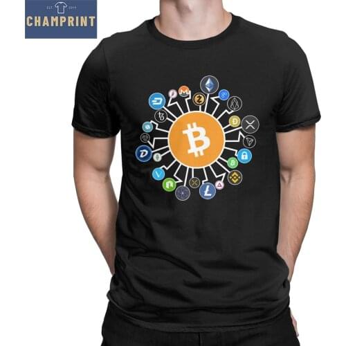 Bitcoin Blockchain Cryptocurrency Men T Shirts BTC Crypto Currency Novelty Tees Round Collar T-Shirt Cotton Big Size Clothes