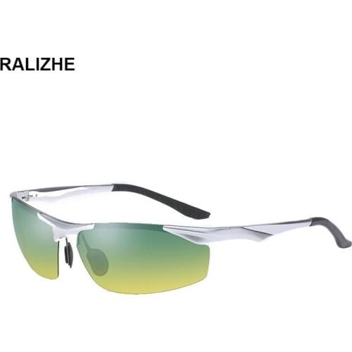 Cool Polarized Driving Sunglasses For Men Top Rated Day Night Vision Driver Glasses Semi Rimless Alloy Frame Green Yellow Lenses