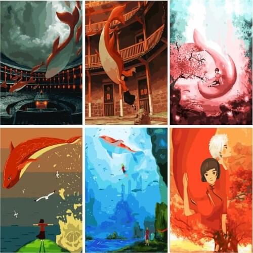 Painting By Numbers DIY Cartoon Big Fish and Begonia Cartoon Handmade Gift Paint By Number Canvas Kits Figure Acrylic Paint