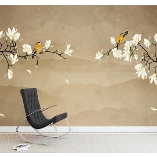 XUE SU Custom mural wallpaper Chinese style magnolia flower hand-painted flowers and birds background wall decoration painting