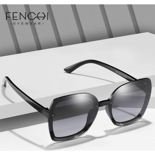 FENCHI Rhinestone Rimless Polarized Sunglasses Women 2020 Oversized UV400 High Quality Female Sun Glasses Driving Eyewear