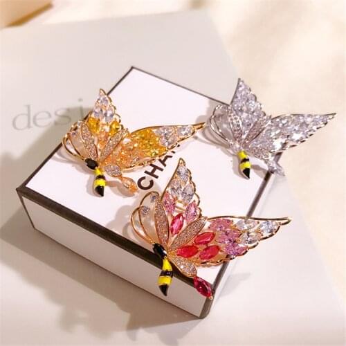 OKILY Lovely CZ Jewelry Butterfly Brooches Pin Copper Material Bee Pin and Broch for Summer Hat Accessories 2021 Trendy