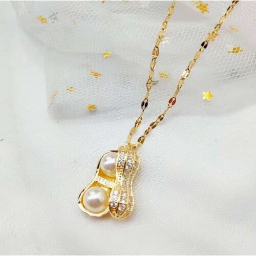 New Japanese Korean Super Fairy Peanut Pod Necklace Female Pearl Inlaid Mothers Day Gift Temperament Simple Style Wholesale