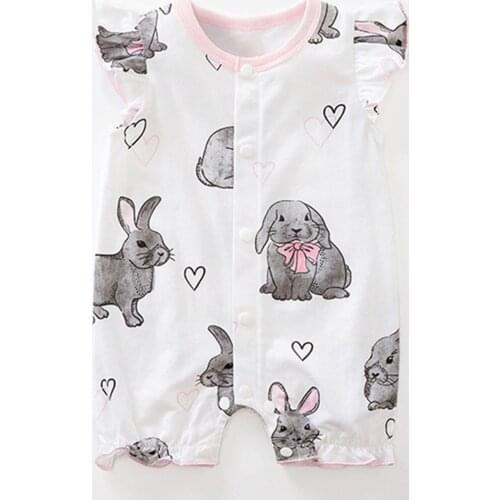 Newborn Infant Baby Girls Easter Ruffle Buny Printed Jumpsuit Romper Set Clothing Spring Summer Fashion Clothes Cute Casual