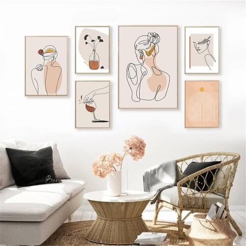 Line Drawing Poster Painting Abstract Girl Back Body Canvas Print Hand Wine Wall Art Posters Minimalist Boho Picture Home Decor
