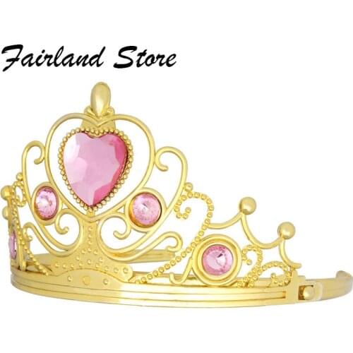 Cute Rhinestone Heart Golden Wedding Crown Headband Princess Pink Plastic Tiara Hairband For Girls Kids Hair Accessories Jewelry