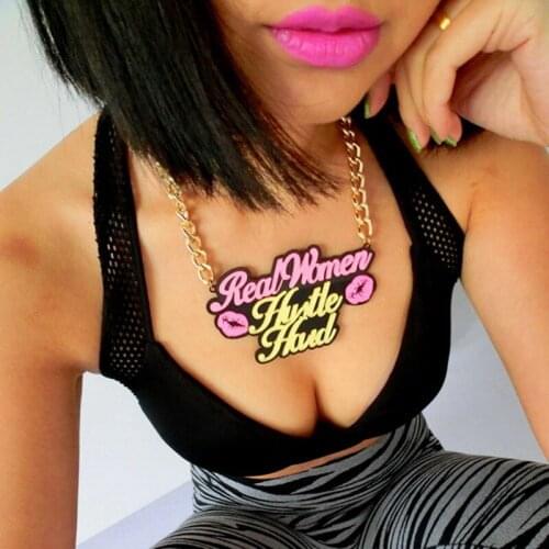 Realwomen Hustle hard Hiphop Neckalce Womans fashion Pendant Necklace
