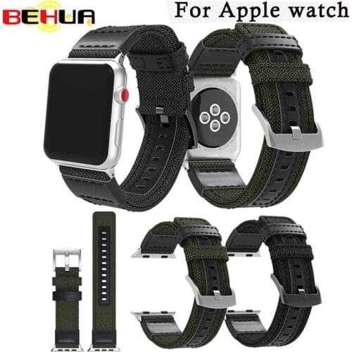 Luxury Canvas Watch Band Wrist Strap For Apple Watch Series 3 Series 2 38mm 42mm High quality Black Army green Sport Watchband