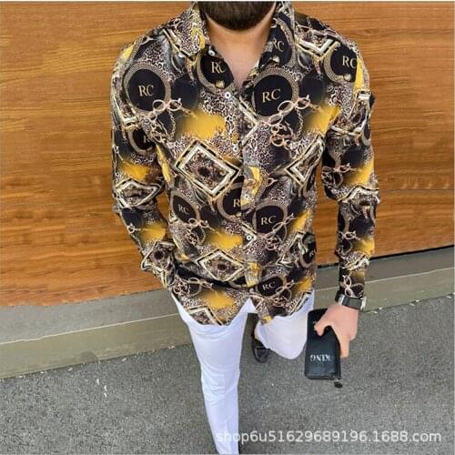 Luxury Royal Shirt Men Casual Slim Fit Long Sleeve Men Paisley Print Shirt Camisa Social Masculina Manga Prom Party Shirt 2021