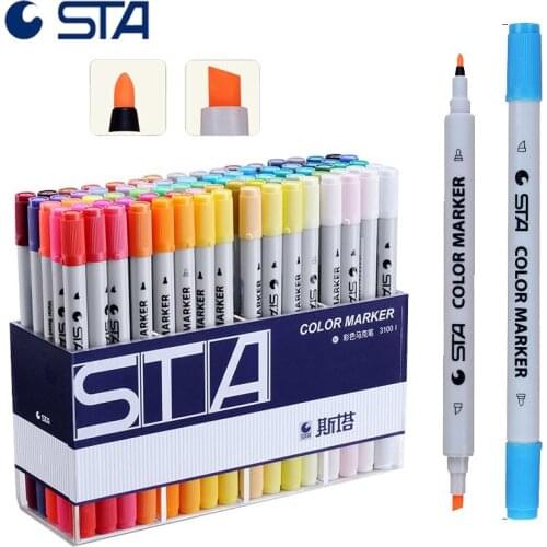 STA 3100 Dual Tip Markers Pens Set Vibrant,Safe Non Toxic Water Colors with Fine Broad Tips for Drawing Arts Crafts,Calligraphy