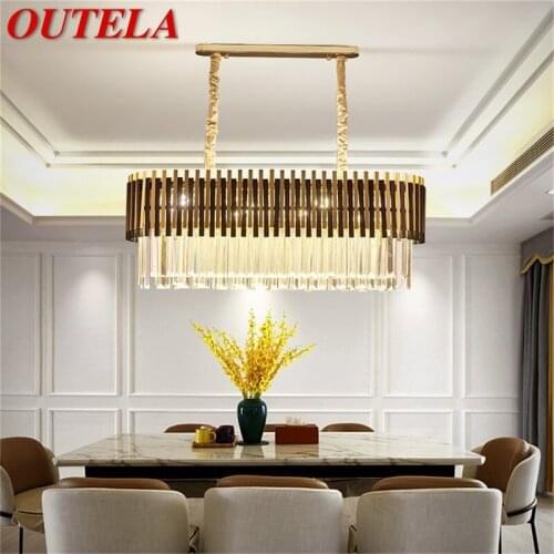 OUTELA Postmodern Black Oval Chandelier Fixtures Crystal Pendant Lamp Luxury Light Home LED for Living Dining Room