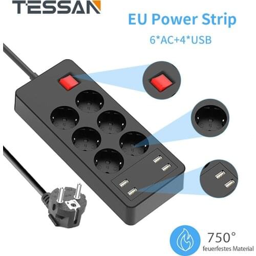 Electrical Socket EU Plug Extension Socket Outlet Surge Protector EU Power Strip with 4 2.4A USB Super Charger Ports