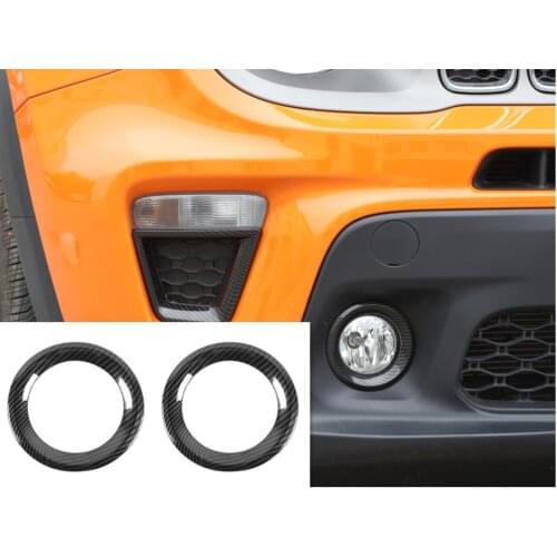 Carbon fiber ABS Front Fog Light Lamp Ring Cover 2pcs Fit For Jeep Renegade 2019