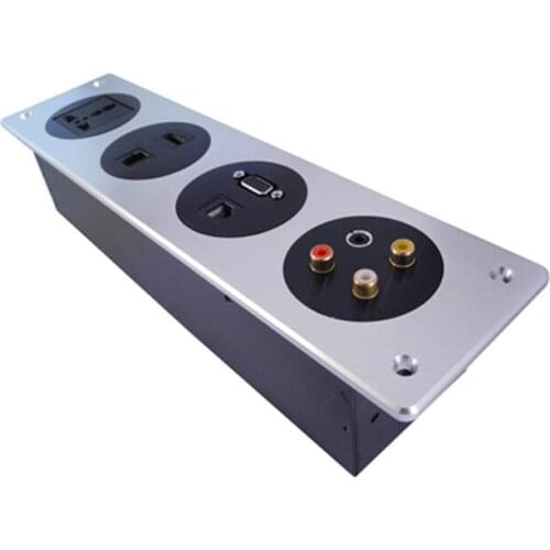 Embedded Hotel Wall Outlet with National standard Power, 2Networks, VGA, HDMI, 3.5 Audio, AV group Electric Socket for Office