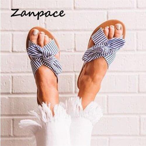 2021 Bowknot Slippers Women Sandals Large Size Summer New Flat Bow Womens Shoes Casual Outdoor Beach Platform Female Slides