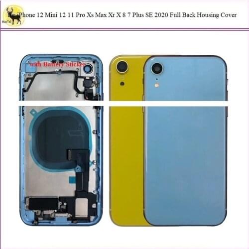 1Pc Full Back Cover for iPhone XR XS XS MAX X SE 2020 Full Back Housing Battery Door Cover Middle Frame Chassis Assembly Parts