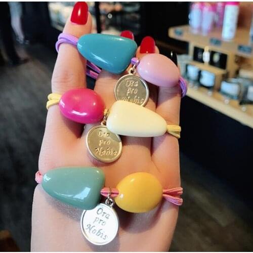 120pcs/lot DIY Simple Candy Colore Acrylic Hair Band Marble Chocolate Geometry Rubber Band Hair Styling Tools Accessories HA1730