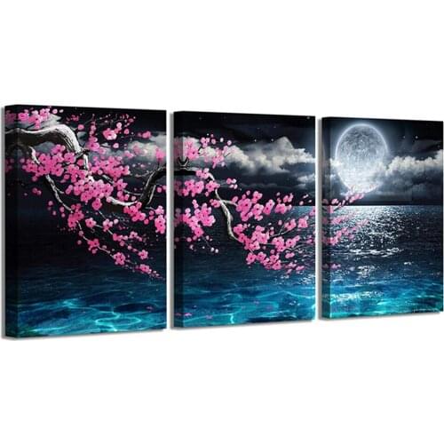 Plum blossom moon sea Diamond Painting cross stitch mosaic 3 pieces full square round diamond embroidery rhinestone decor ,WW164
