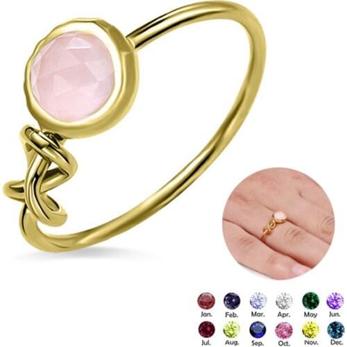 Infinify Birthstone Custom Gold Plated Ring Color Birthday Gift For Women Friends Personalized Jewelry
