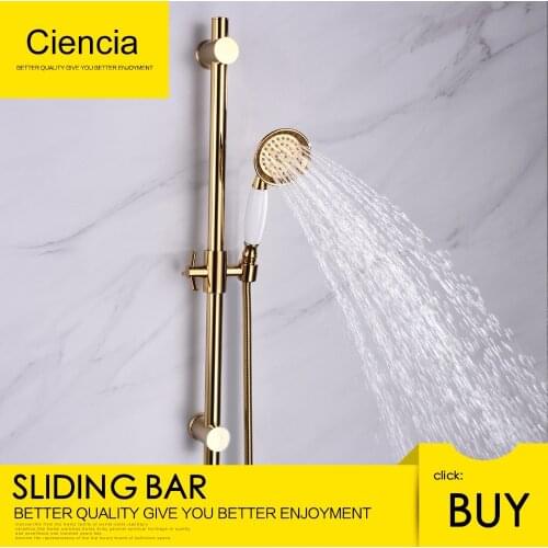 Free shipping brass gold metal shower sliding bar with Height Adjustable for bathroom with shower head shower hose