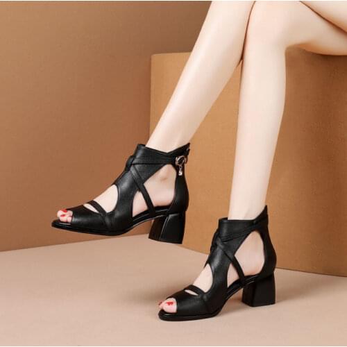 Womens soft leather sandals 2021 new hot sale fashion hollow summer high heels platform shoes rear zipper womens shoes