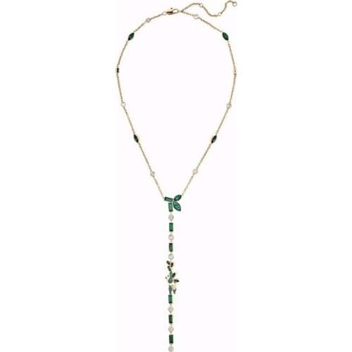 Brand 1:1 Bamboo Leaf Panda Shape Tassel Y-shaped Necklace European and American Style Green Diamond Silver Jewelry