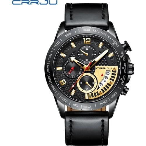 CRRJU Fashion Business Men Analog Leather Sports Watches Mens Army Military Watch Male Date Quartz Clock Relogio Masculino