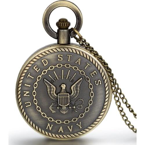 LANCARDO Vintage Bronze Mens Watches United States Navy Marine Corps Pocket Watch Men Boys Retro Military Man Unisex Gifts