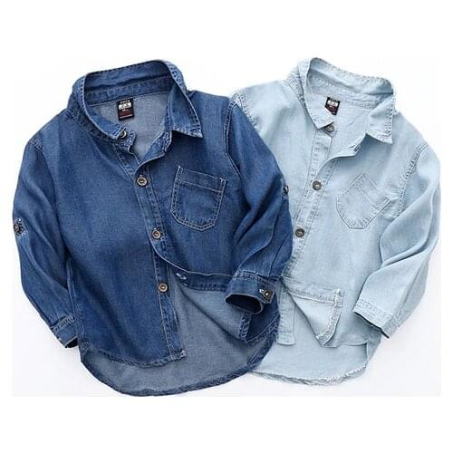 Childrens long-sleeved denim shirt, boys' and girls' cotton undershirt
