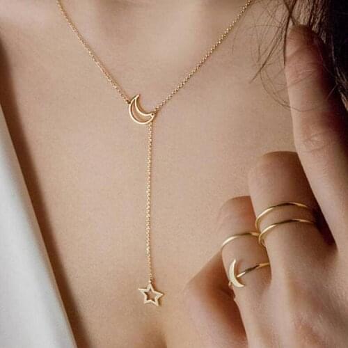 Necklace Jewelry Fashion Moon Star Pendant Choker Necklace Gold Color Alloy Zinc Chain for Women Party Jewelry Archery Necklace