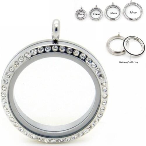 Stainless Steel Floating Locket Pendant With Rhinestone Silver Screw Living Memory Floating Charm Locket For Women Gift 10pcs