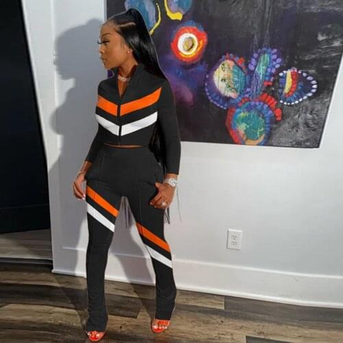 Two Piece Set Women Fashion Autumn Winter Stitching Crop Top+Pants Sets Club Outfits Sports Lounge Streetwear Wholesale Items