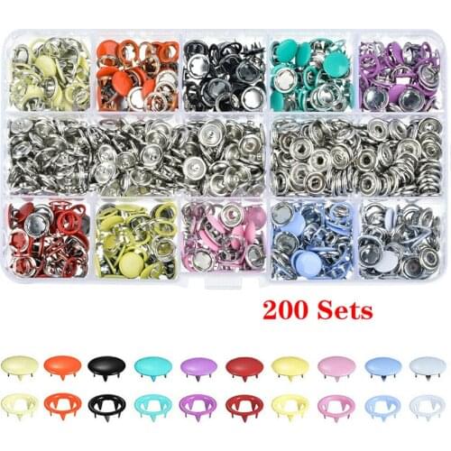1Set 100/200Pcs Metal Sewing Button Hollow Pipe Press Ear Studs Snap Fastener Pliers Tool For Installing Clothes Bags 10 Colors
