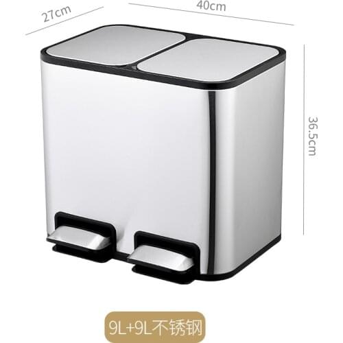 Stainless Steel Trash Can Large Modern Kitchen Storage Trash Can Garbage Sorting Containers Rangement Cuisine Waste Bins BG50WB