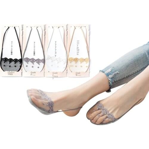 Summer Socks Ladies Lace Boat Socks Half Forefoot Sling Shallow Mouth Cotton Non-Slip Low-Cut Invisible Socks 2021 New