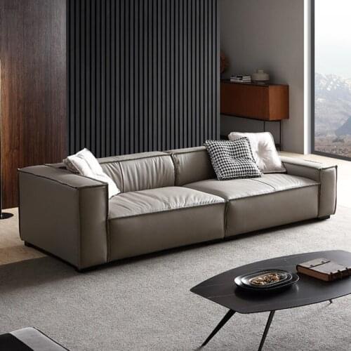 Small family Italian minimalist living room three or four person row Nordic luxury leather art sofa
