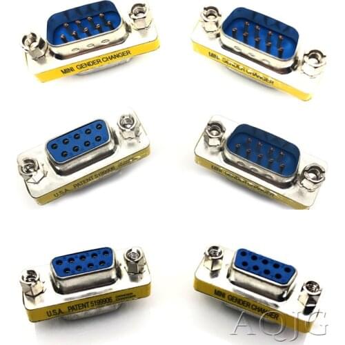 DB9 9Pin Male To Male Mini Gender Changer Adapter RS232 Serial Connector Female To Female Female To Male D-Sub Connectors