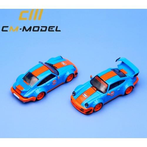 CM Models 1/64 Model Cars Pors Gulf RWB 964 Sky Blue Diecast Supercar Racing Car Gift for Boys Girls with Display Case