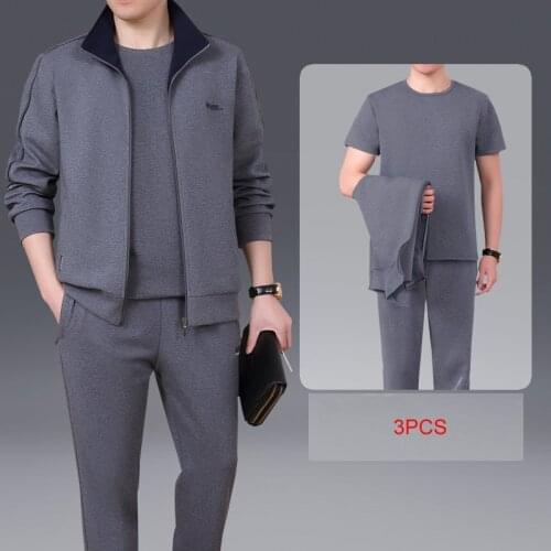Men 3 Pieces Sportwear Suit Fitness Comfortable Jacket T Shirt Pants Men Good Quality Sporting Sets L-5XL Gym Brand Clothes Male