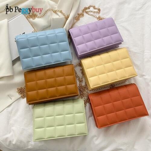 New Fashion Checker Pattern Solid Color Shoulder Messenger Bag Women PU Purse Womens Fashion Flap Leather Handbags