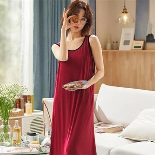 New Modal Sleepwear Women Sexy Sleeveless Vest Dress Summer Nightgowns Female Long Nightwear Nightshirt Comfortable Sleepshirt