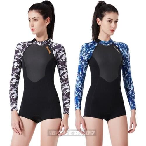 New 1.5mm diving suit female one-piece long sleeve shorts surfing warm professional snorkeling diving suit wet