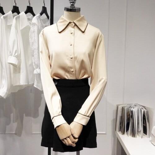 Solid Fashion Design Women Shirts Summer New 2021 Chiffon Turn-Down Collar Long-Sleeved Loose Elegant Office Lady Outwear Tops