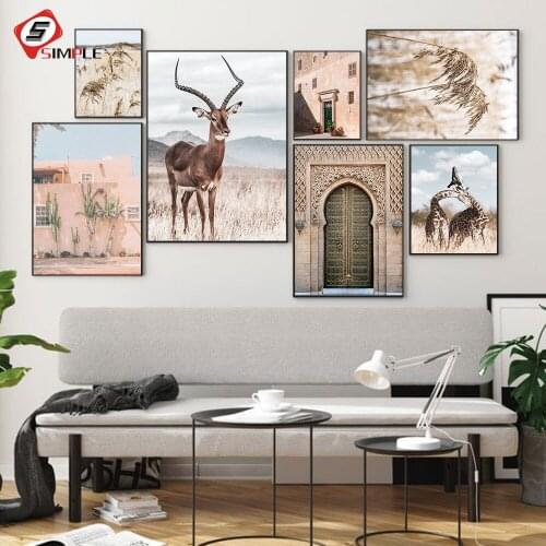 Morocco Boho Poster Nordic Style Deer Giraffe Wall Art Canvas Print Painting Decorative Picture Modern Living Room Decoration