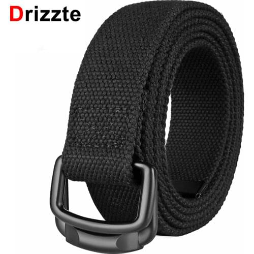 Drizzte Plus Size Men Belt 100-190cm Long Black Belt Casual Jeans Big&Tall Belt for Women Double Ring Canvas