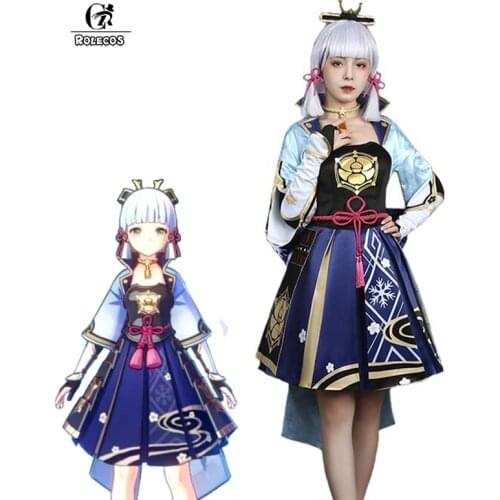 ROLECOS Game Genshin Impact Kamisato Ayaka Cosplay Costume Kamisato Ayaka Cosplay for Women Outfit Dress Halloween Full Set