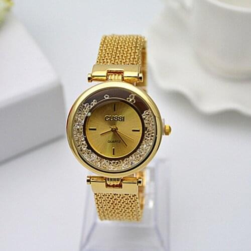 CUSSI Top Brand Luxury Gold Wrist Watch Diamond Rhinestone Bracelet Watch Women Watches Womens Watches Clock saat montre femme