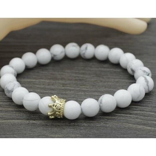 Dog claw copper jhj34 white Howlite Onyx elastic thread adjusted seven bead nature black volcanic lava Stone Bracelet Bangles
